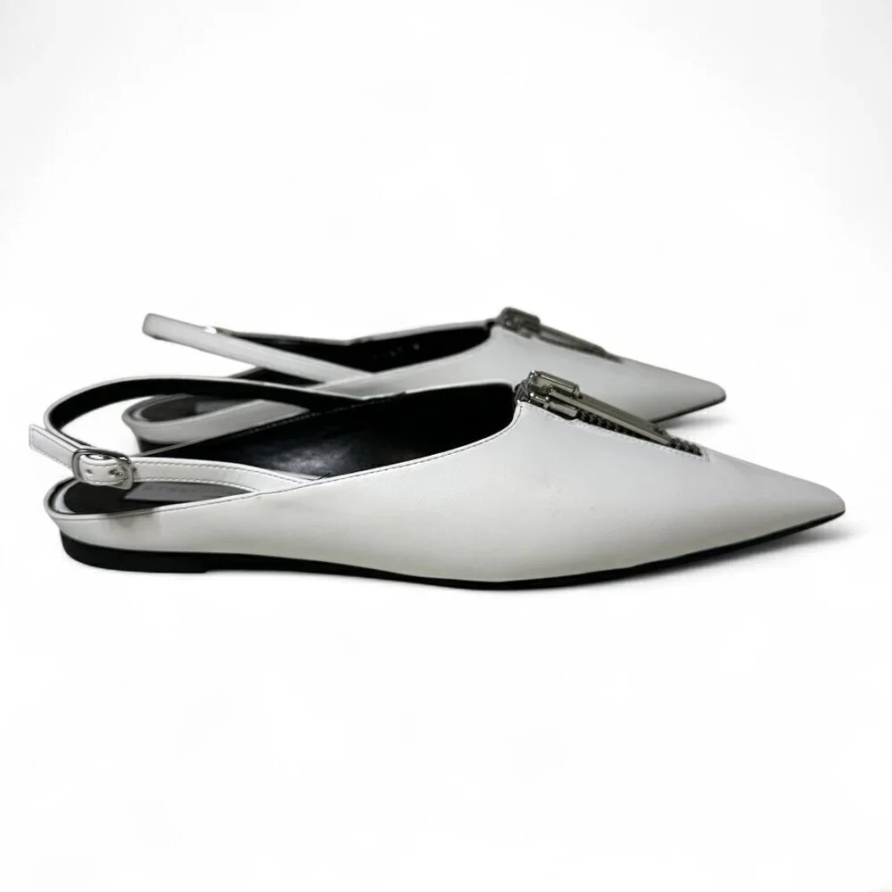 Stella McCartney White Zipit Slingback Flats EU 37 NWOT